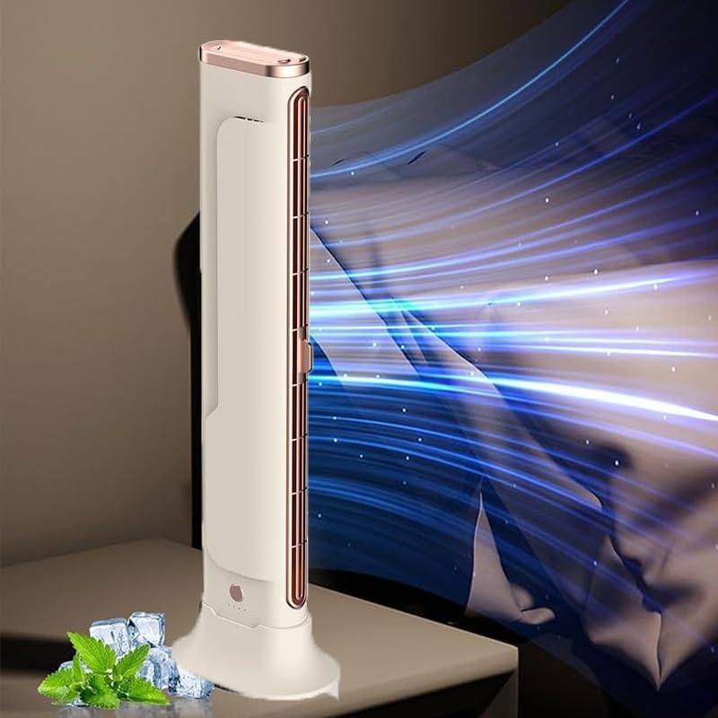 Nowoczesny Wentylator Kolumnowy - Podwójna Funkcja Stojący i Biurkowy, 3 Poziomy Wentylacji, Bez Wirników, Ładowanie USB, do Wnętrz