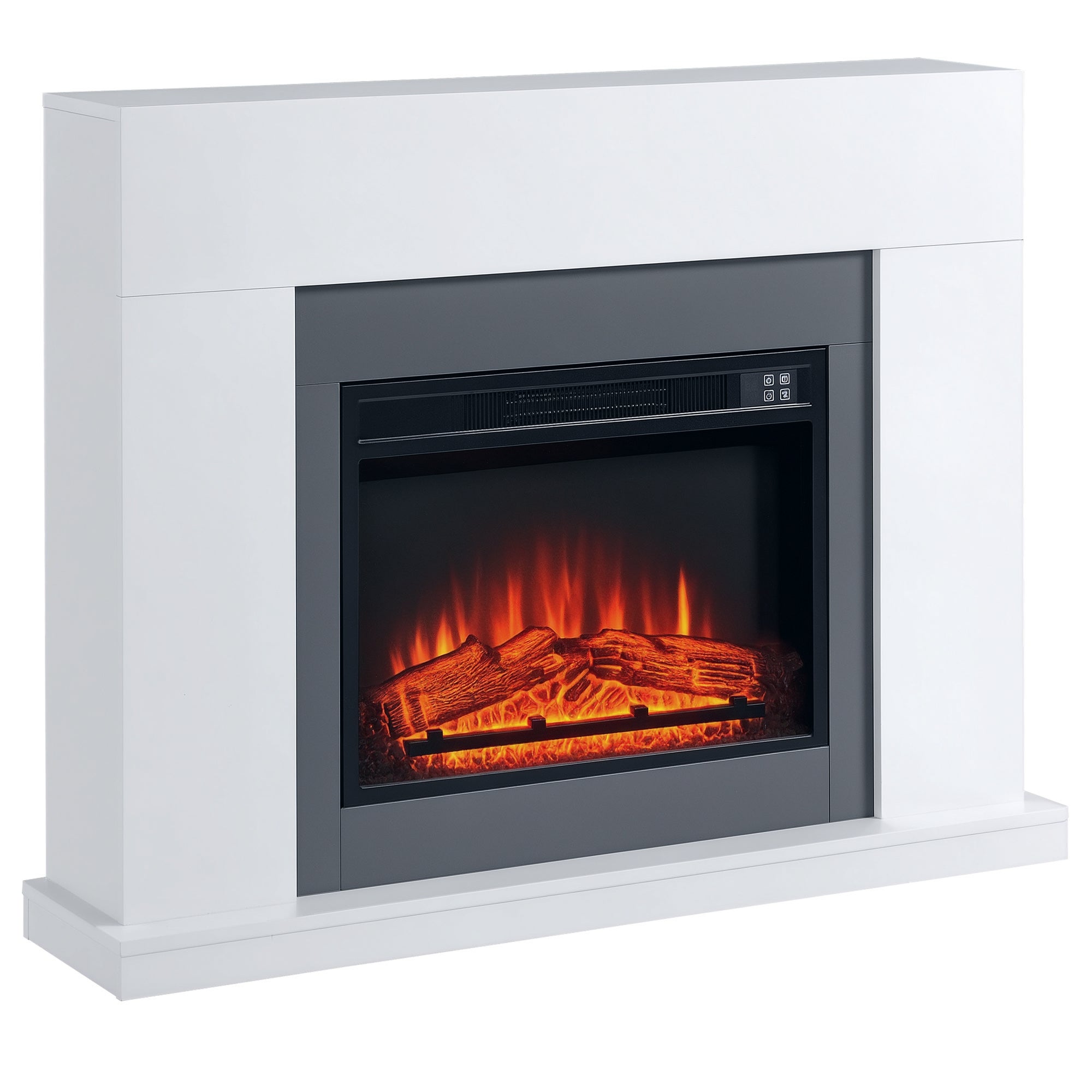 Kominek elektryczny 1800W-2000W z pilotem, regulowanym płomieniem, termostatem i timerem tygodniowym, 37 m², biały