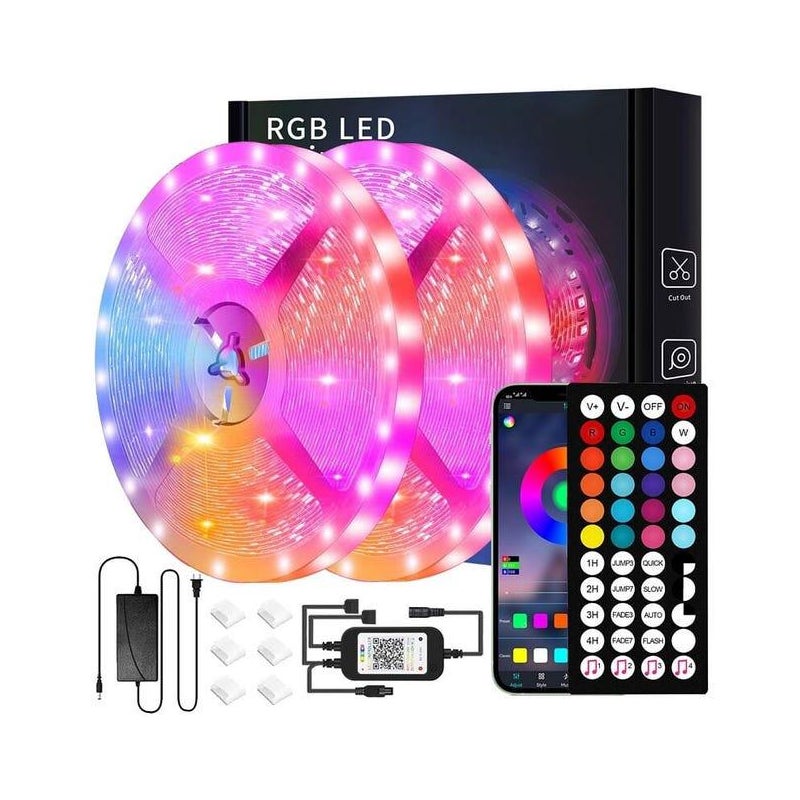 Taśma LED 20M (10mx2) Bluetooth, taśma LED 5050 RGB, sterowana przez aplikację na smartfona i pilot, wielokolorowa