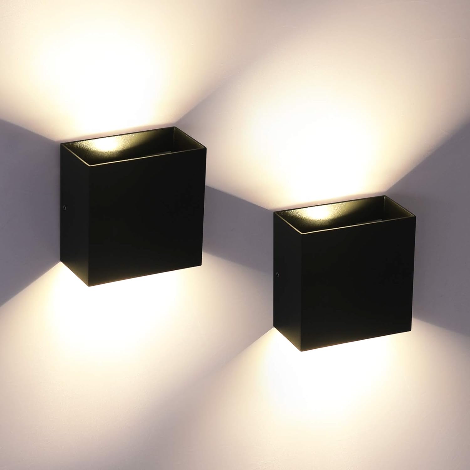 Zestaw 2 wewnętrznych kinkietów LED - 6 W, ciepła biel 3000 K, czarny aluminium, nowoczesne oświetlenie dekoracyjne do sypialni, salonu