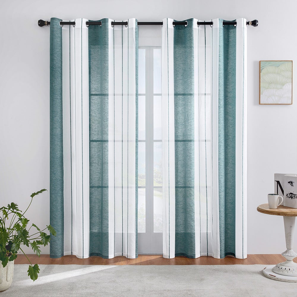 Zasłony w paski szaro-zielone - komplet dwuczęściowy - zasłony półprzezroczyste - 132 x 213 cm