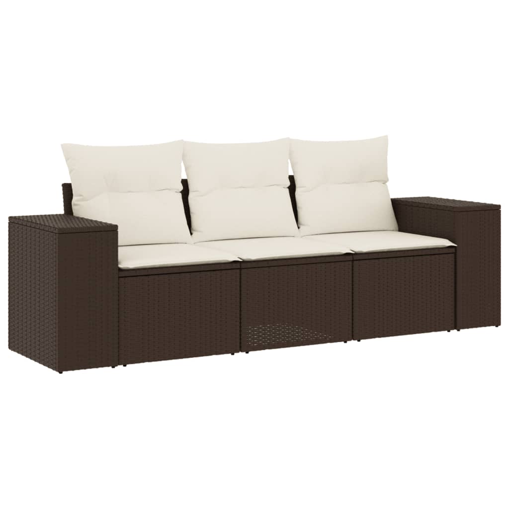 Sofa Ogrodowa Modułowa 3-Osobowa Technorattan Brązowa z Poduszkami na Taras