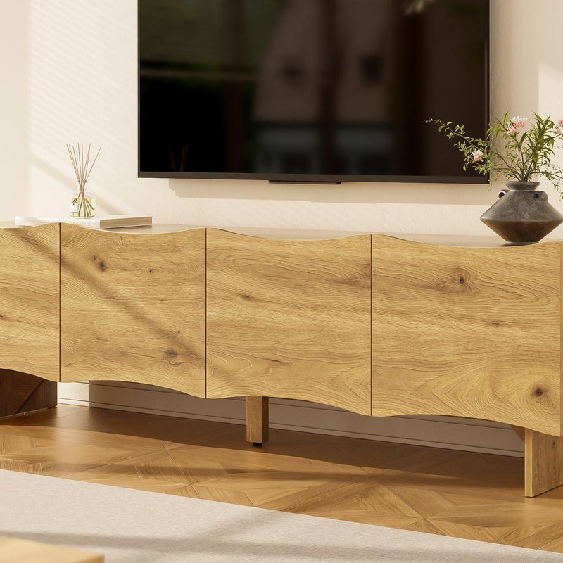 Stolik pod TV 155x36x47 cm - 4 drzwi - imitacja drewna - Płyta wiórowa - Naturalna