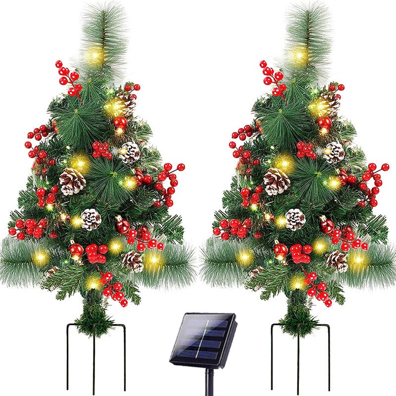 Zestaw choinek bożonarodzeniowych zasilanych energią słoneczną sztuczna choinka z lampkami LED dekoracje świąteczne solarne lampki bożonarodzeniowe
