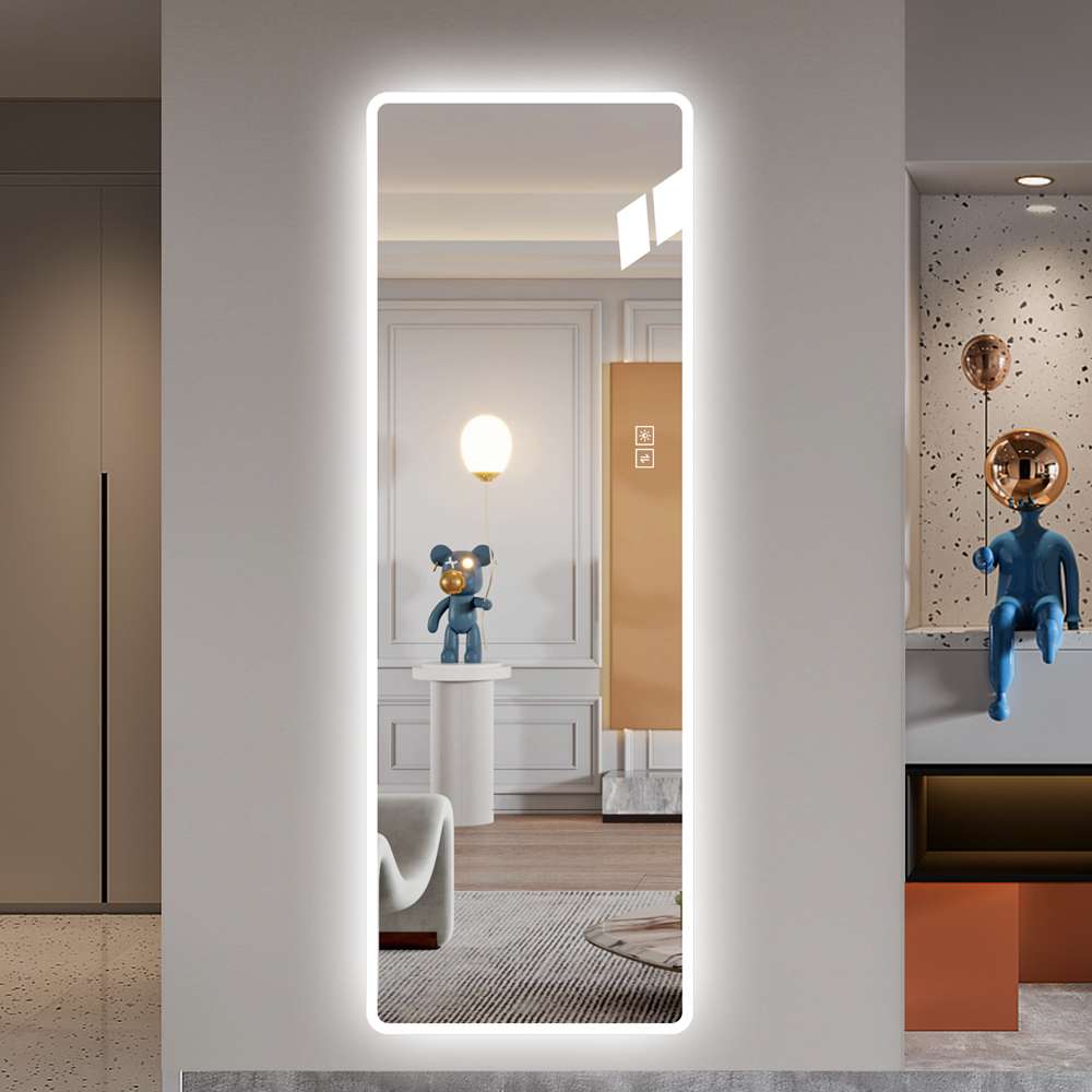 Lustro ścienne LED o pełnej długości z funkcją ściemniania, 163 x 54 cm, bezramowa obudowa lustra ze szkła srebrzonego o grubości 5 mm.