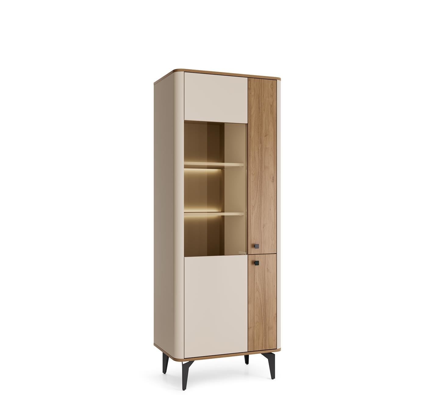 Witryna szklana podświetlana LED AURENA 190 cm kaszmir, nowoczesna loft