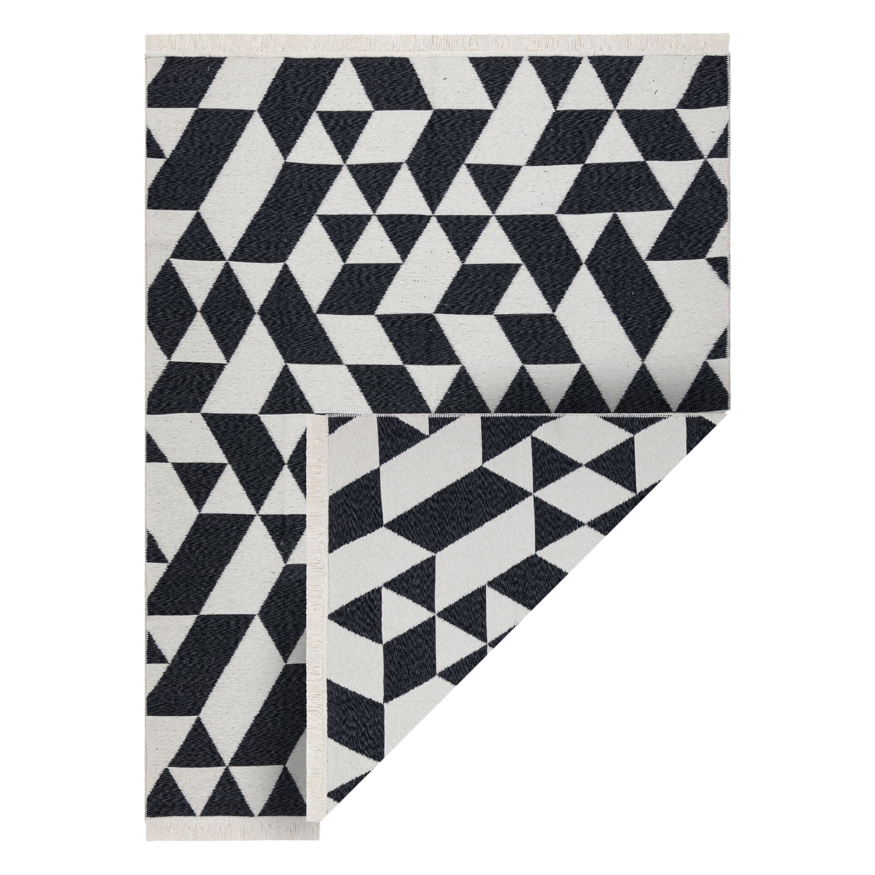 Dywan TWIN 22992 Geometryczny, bawełna, dwustronny Ekologiczny frędzle - czarny / krem 160x220 cm