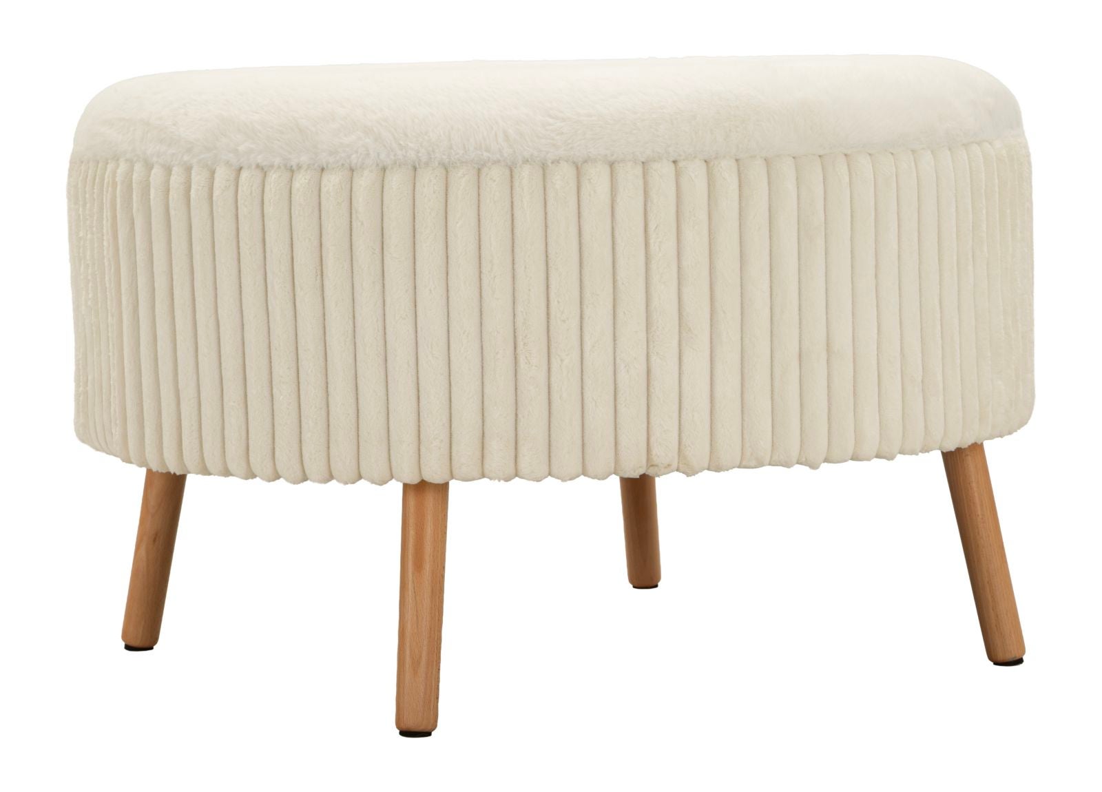 Puf Goteborg Big White Ø 83 cm - okrągłe siedzisko z plisowanym wykończeniem, rama z płyty MDF, gąbka i poliester, skandynawski design - 1429190000