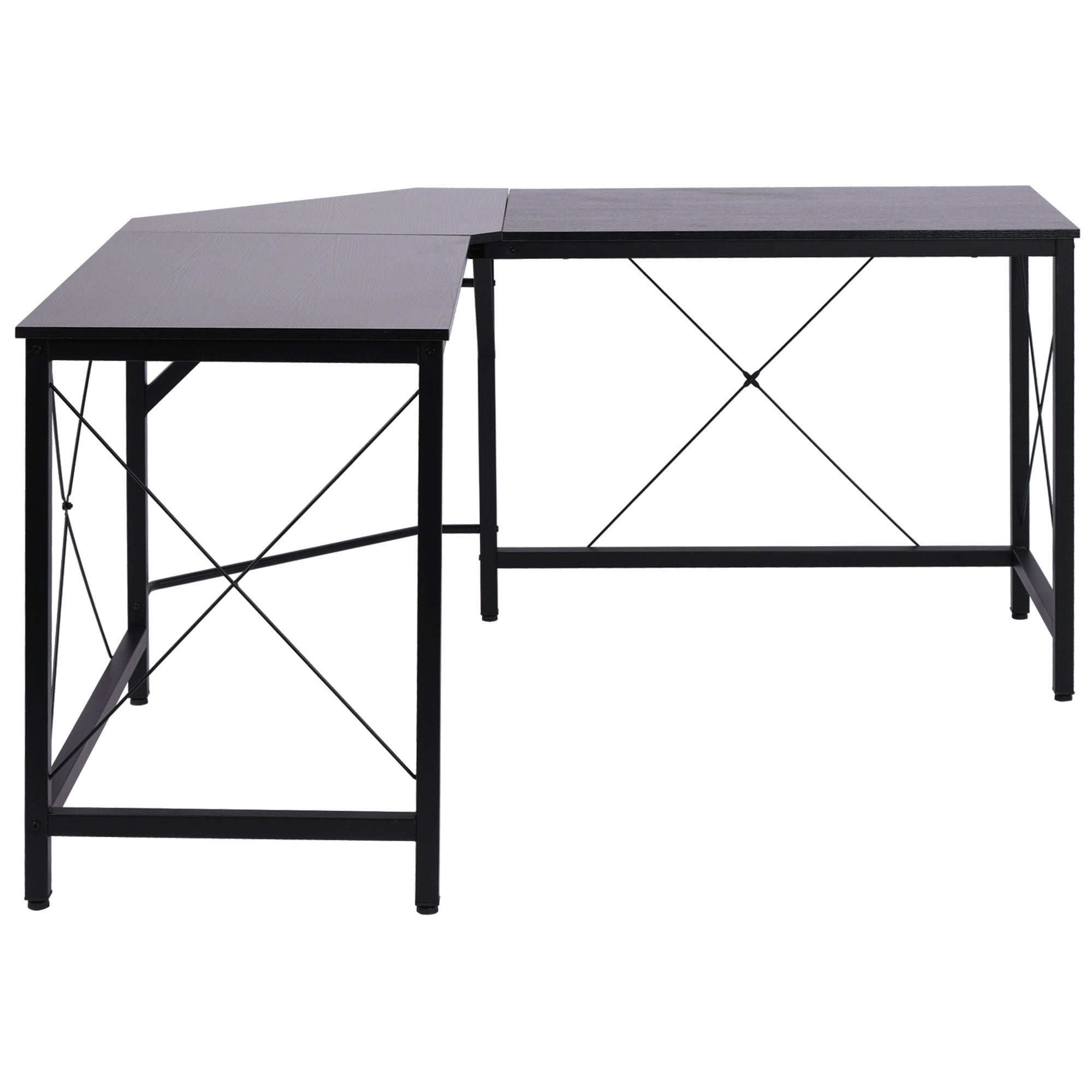 Biurko 150 x 150 x 76 cm, z regulowanymi półkami, czarny, MDF oraz stal, do biura domowego, praktyczny wybór do codziennego użytkowania