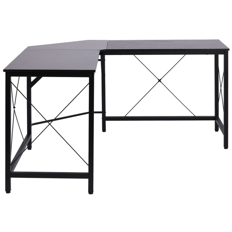 Biurko 150 x 150 x 76 cm, z regulowanymi półkami, czarny, MDF oraz stal, do biura domowego, praktyczny wybór do codziennego użytkowania