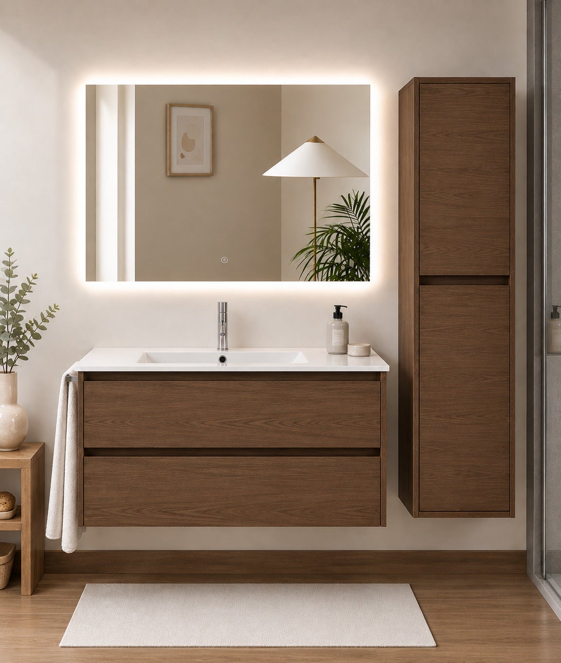 Szafka łazienkowa z umywalką ORIGENBATH IBIZA bez lustra 100x40 cm jesion tea z kolumną