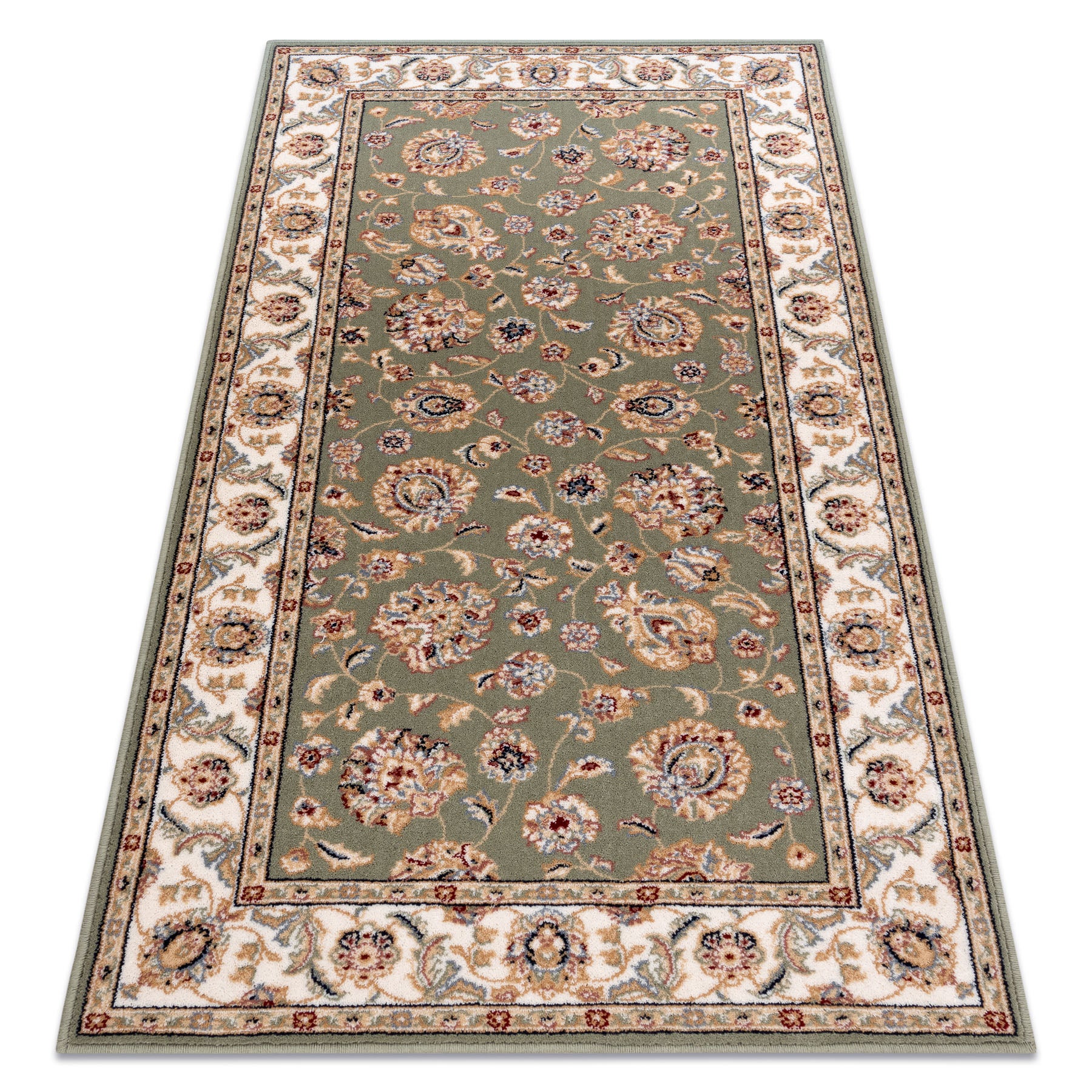 Dywan wełniany NAIN Ornament, ramka 7338/51088 zielony / beż 240x340 cm