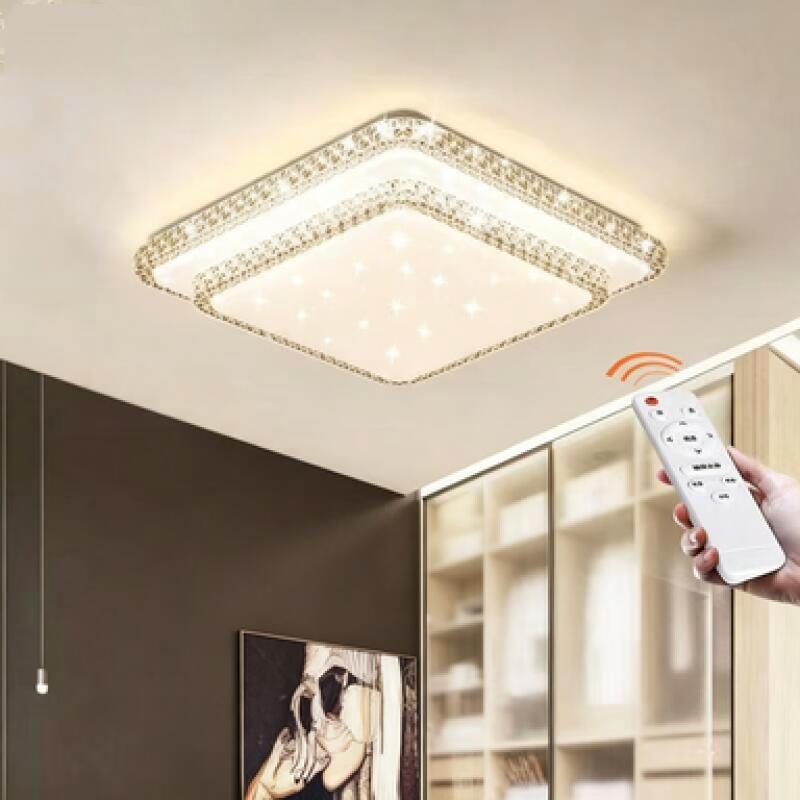 40 cm kryształowa lampa sufitowa LED, 24 W, regulowana temperatura barwowa i jasność, wyposażona w pilota, dwuwarstwowa, kwadratowa.