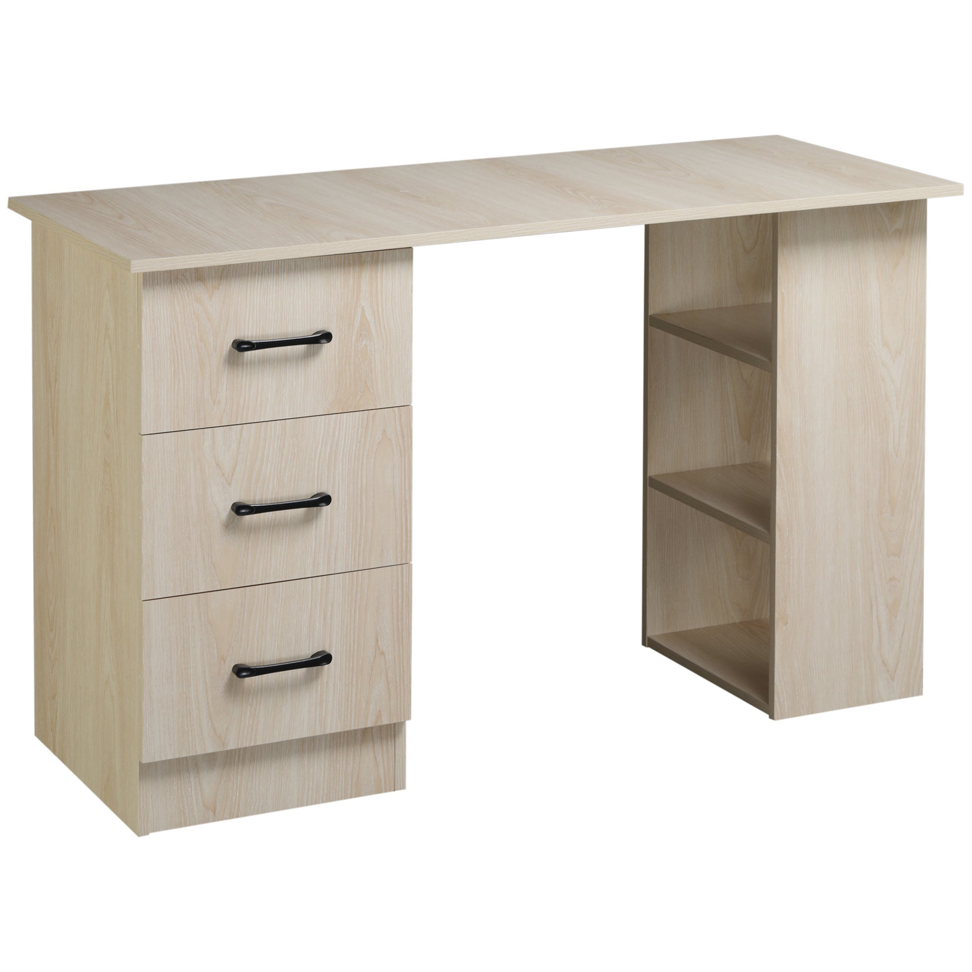 Biurko 120 x 50 cm z półkami i szufladami, do małych pomieszczeń, gabinetu, sypialni, kolor drewna