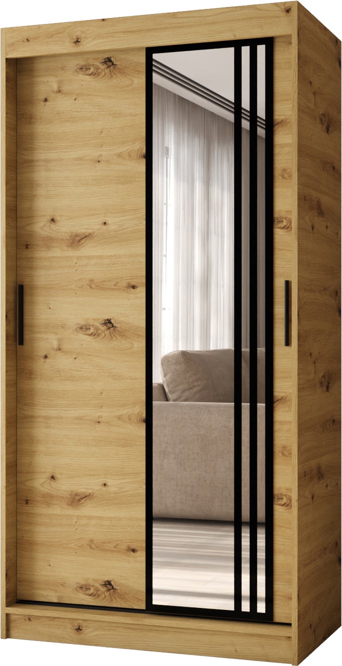 Szafa przesuwna z lustrem GLOSSY 100 x 62 x 200 artisan + u. czarny