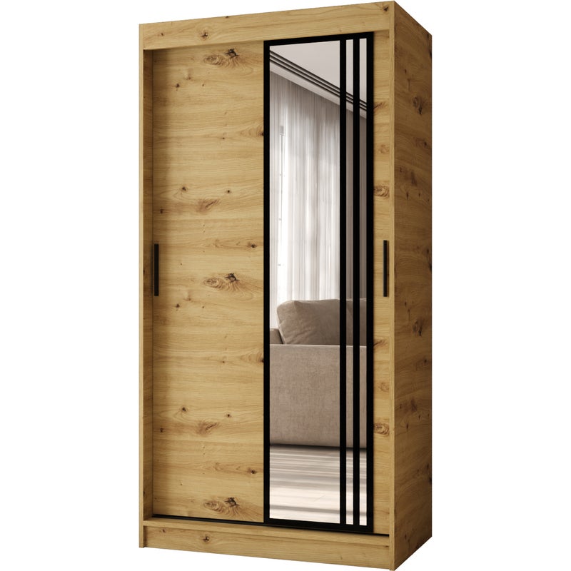 Szafa przesuwna z lustrem GLOSSY 100 x 62 x 200 artisan + u. czarny