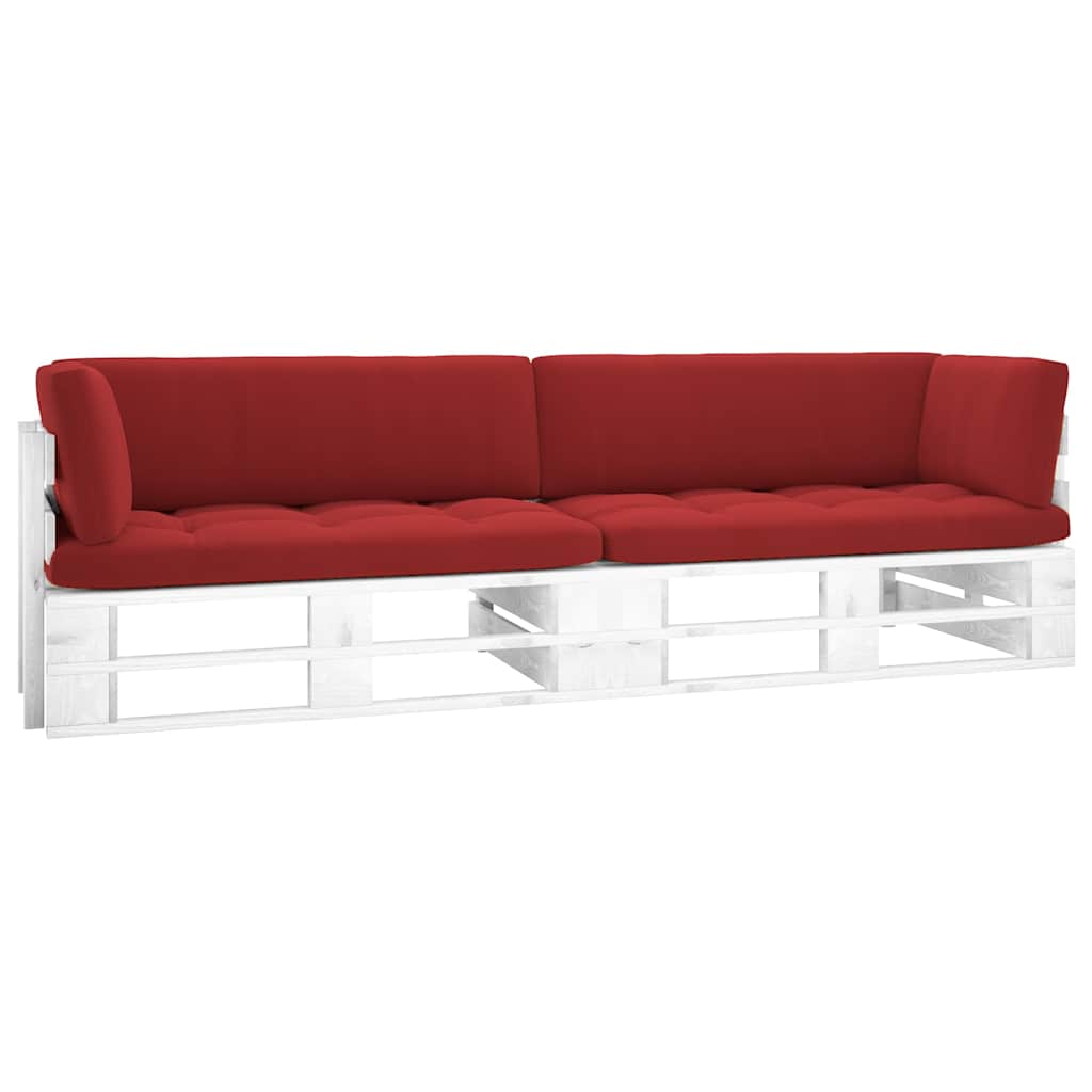 Sofa Ogrodowa Modułowa 2-Osobowa z Palet Drewniana Biała z Poduszkami