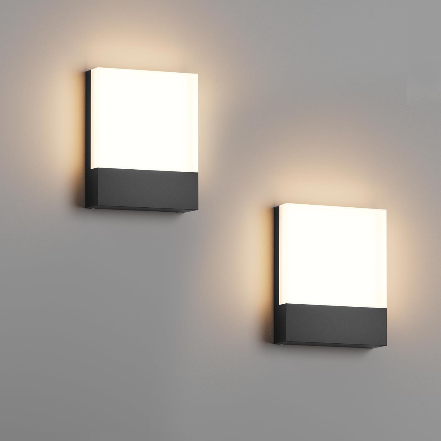 Zestaw 2 nowoczesnych lamp zewnętrznych LED, 12 W, 3000 K, IP65, dyskretnych, na werandę, patio, do ogrodu, na podwórko, do garażu (czarne)