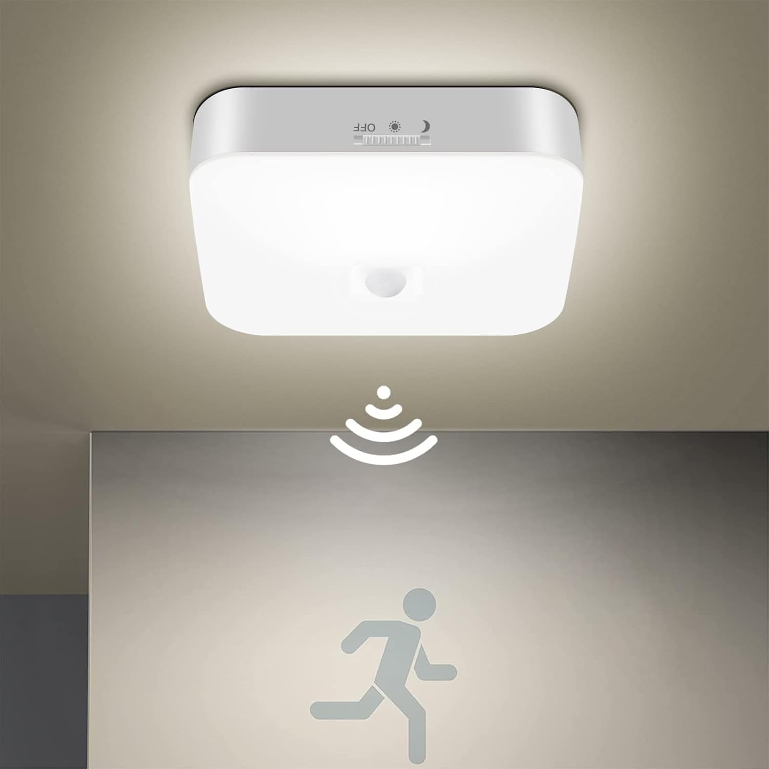 Lampa wewnętrzna zasilana bateryjnie z czujnikiem ruchu, lampa sufitowa LED zasilana bateryjnie.