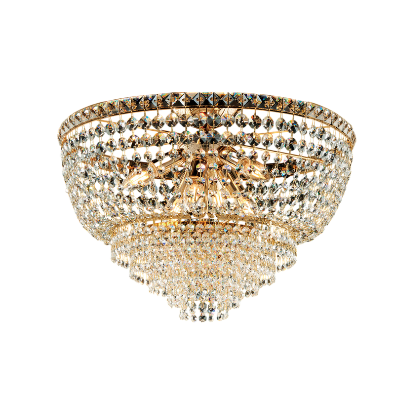 Plafoniera in ferro e ottone dorato con strass 6 luci H.38 - Ø52