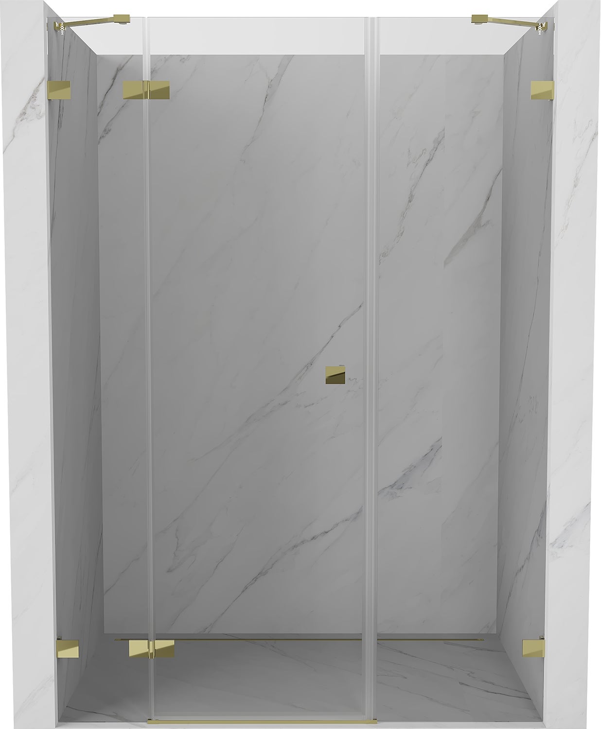 Mexen Lunar drzwi prysznicowe uchylne lewe 130 cm, transparent, złote - 834S-130-050-50-00-L