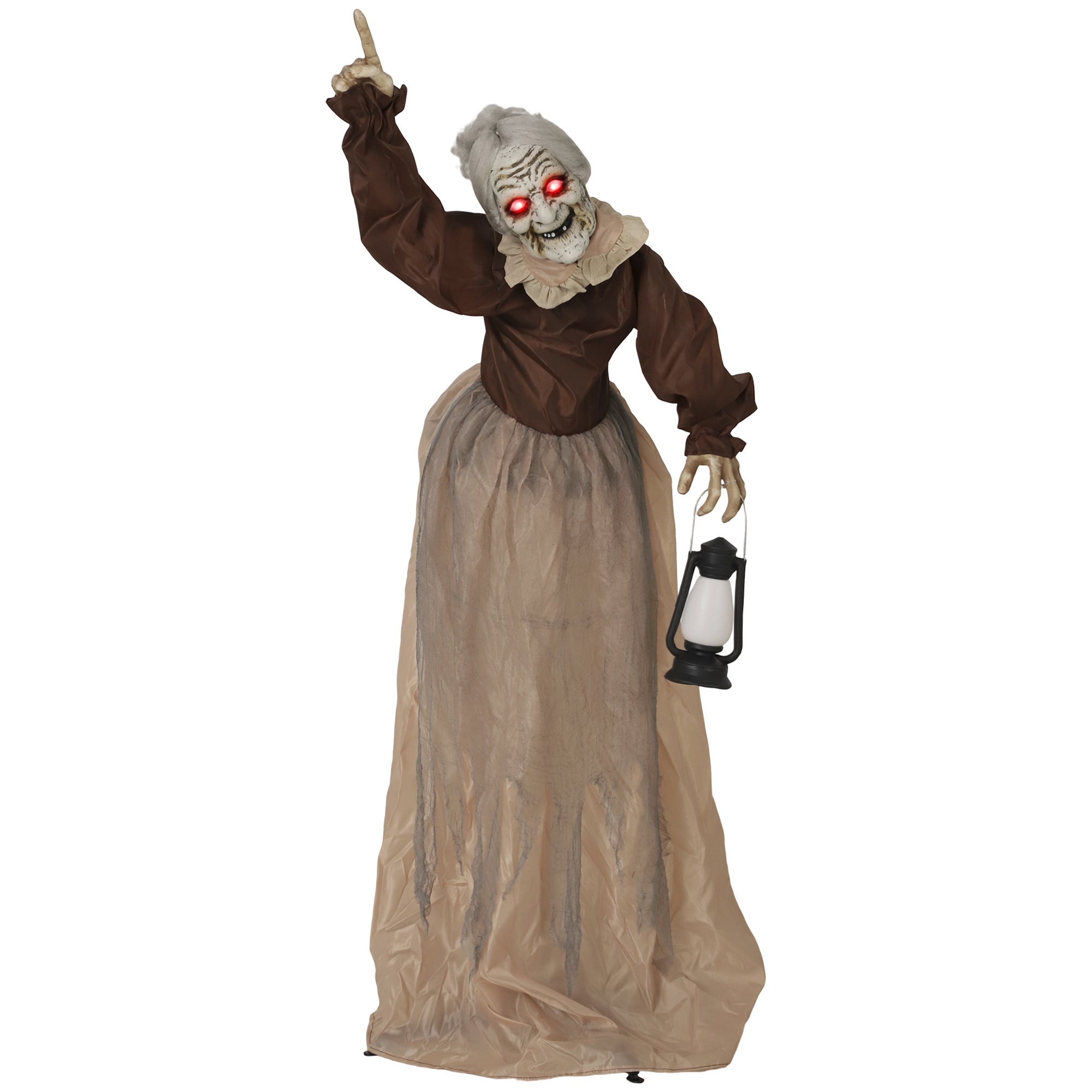 Dekoracja na Halloween 150 cm, czarownica na Halloween ze światłami LED, funkcją dźwięku, regulowanymi ramionami i głową