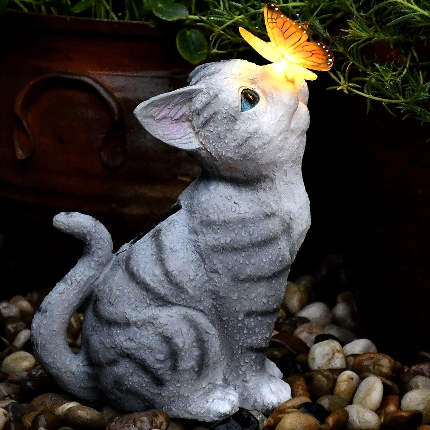 18,4 x 12,8 x 25,6 cm Lampa ogrodowa LED Solar Cat, ciepłe białe światło, figurki zwierząt ogrodowych z lampkami solarnymi