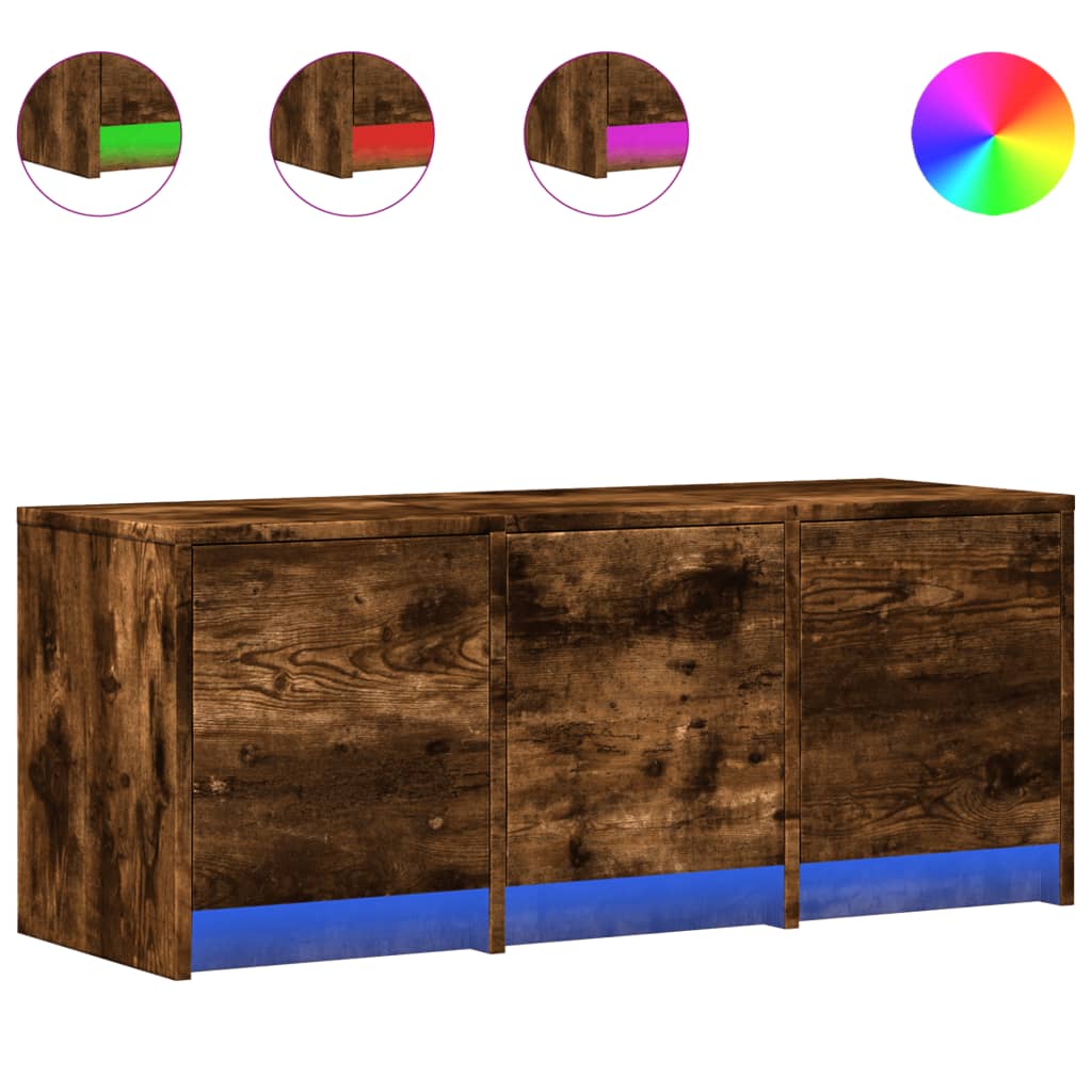 Szafka pod TV z LED, przydymiony dąb, 97x34x40 cm
