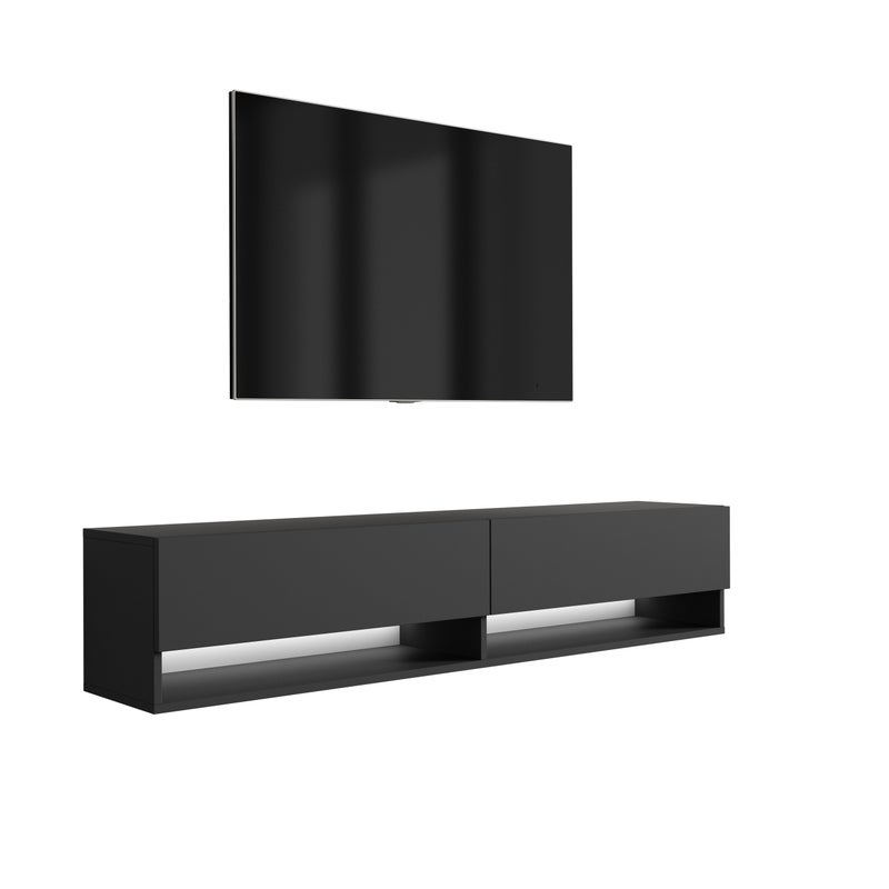 Szafka pod telewizor 170 cm Czarny Mat, LED biały, 170 × 32 × 34 cm