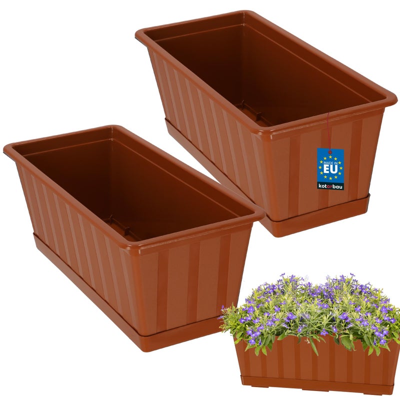 2 szt. Doniczka - Skrzynka Balkonowa - 40 x 18 x 14 cm - Skrzynia na Balustradę Balkon - Donica z Podstawką - Terakota KOTARBAU