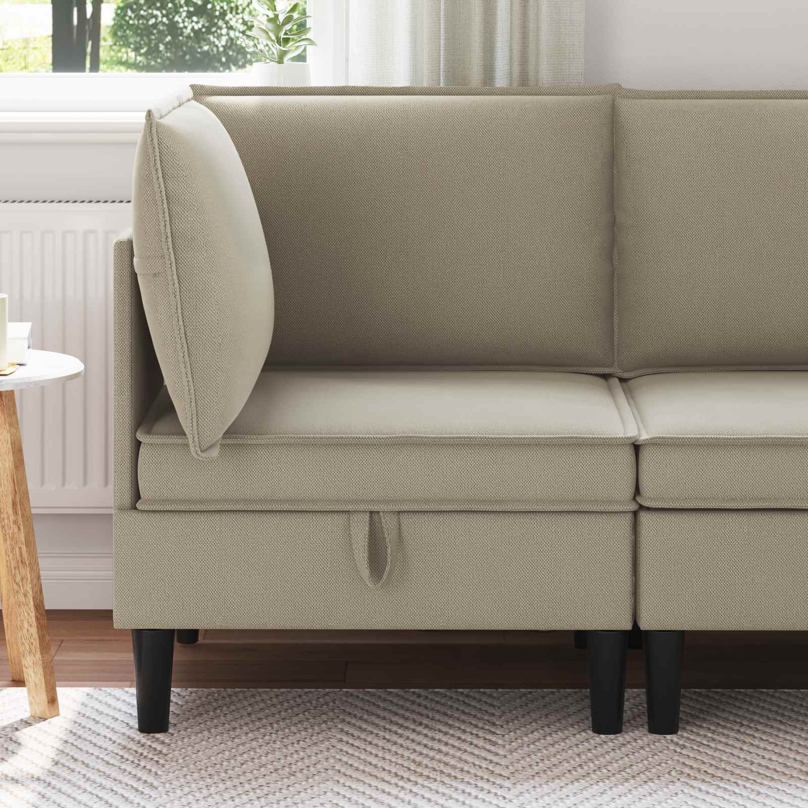 Rogowa Sofa z Przechowywaniem piaskowy Welur vidaXL
