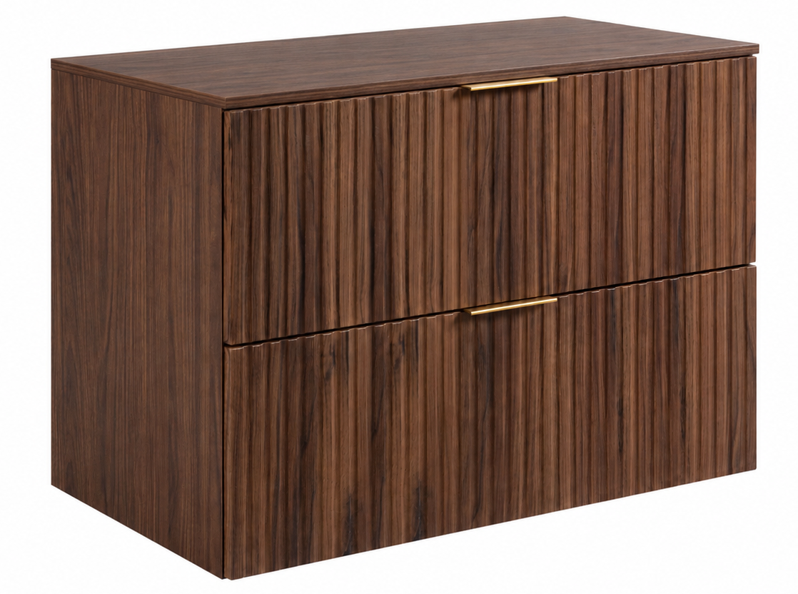 Szafka łazienkowa FLOW orzech 80 cm z blatem ryflowana 2 szuflady MDF