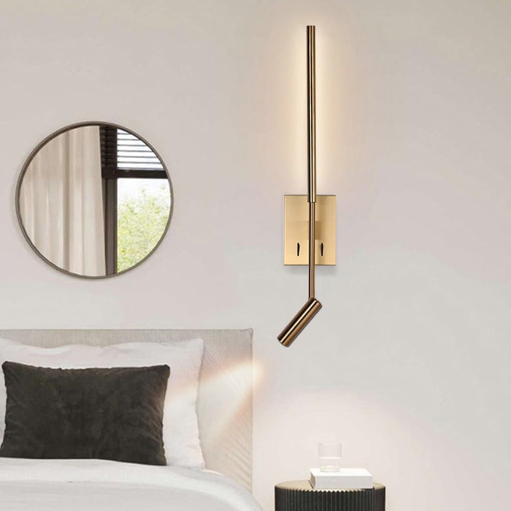 Kinkiet LED do sypialni, obrót 350°, nowoczesny minimalistyczny design, odpowiedni do oświetlenia wnętrz sypialni i salonów (złoty).