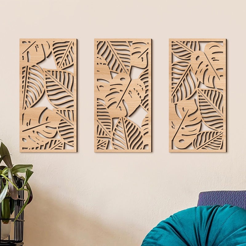 Zestaw 3 elementów dekoracji ściennej – Dekoracja ścienna – Rzeźbione wyroby rzemieślnicze – Dekoracyjna sztuka ścienna 3D (40 x 20 cm)