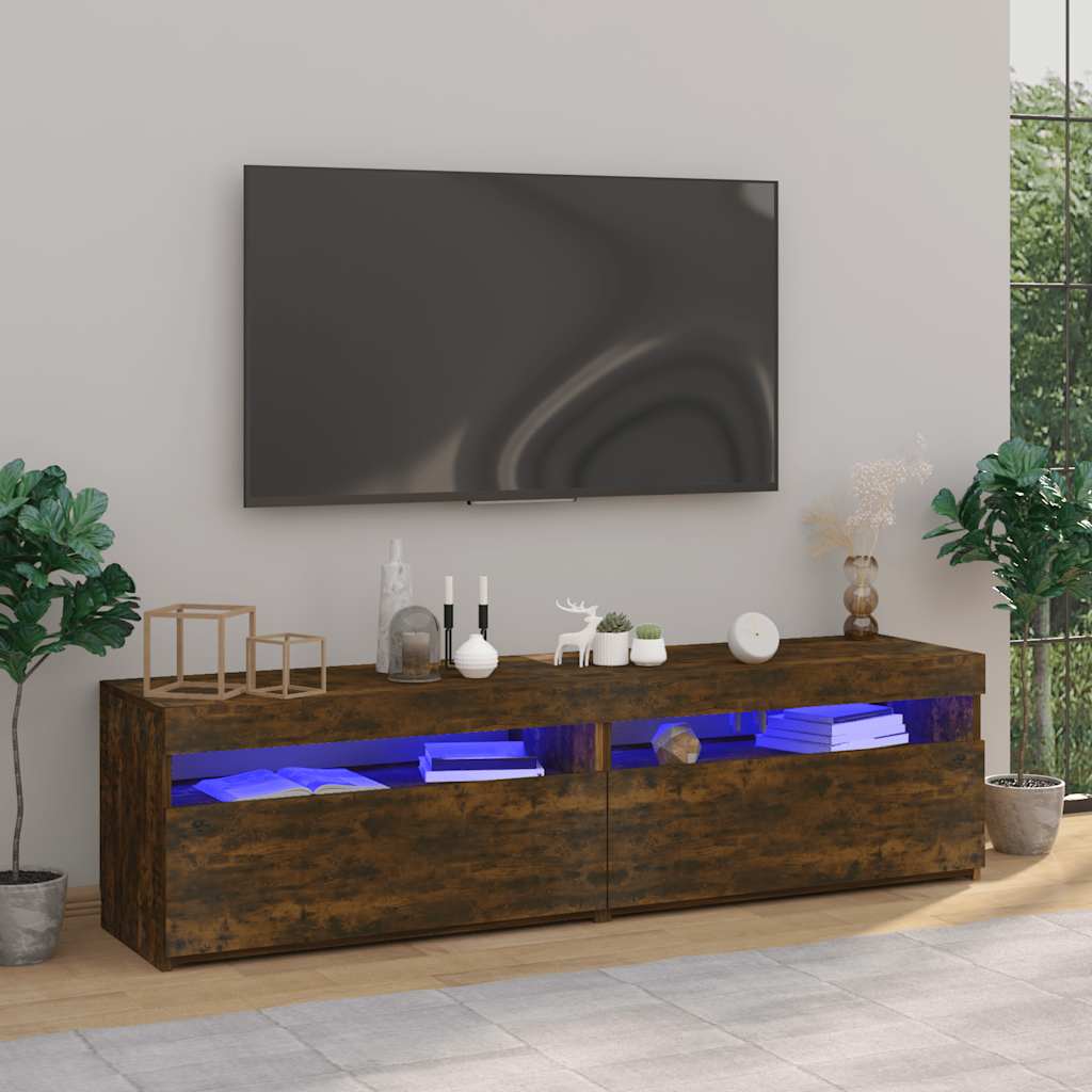 vidaXL Szafki TV z LED, 2 szt., przydymiony dąb, 75x35x40 cm
