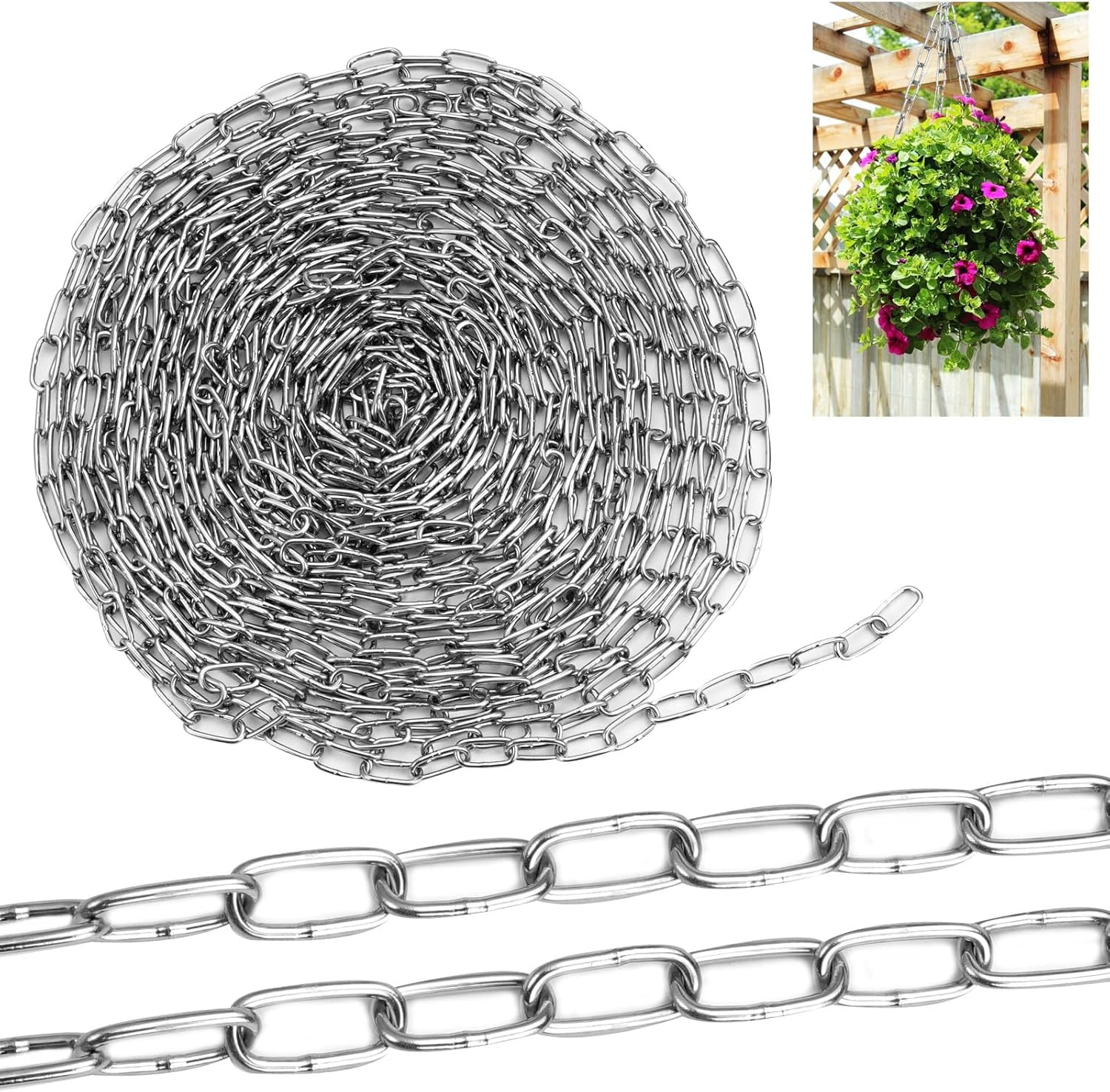 Łańcuch ze stali nierdzewnej 10M 304, łańcuch ze stali ocynkowanej, łańcuch ze stali nierdzewnej DIY, łańcuch ze stali 1,5 mm, do suszenia ubr