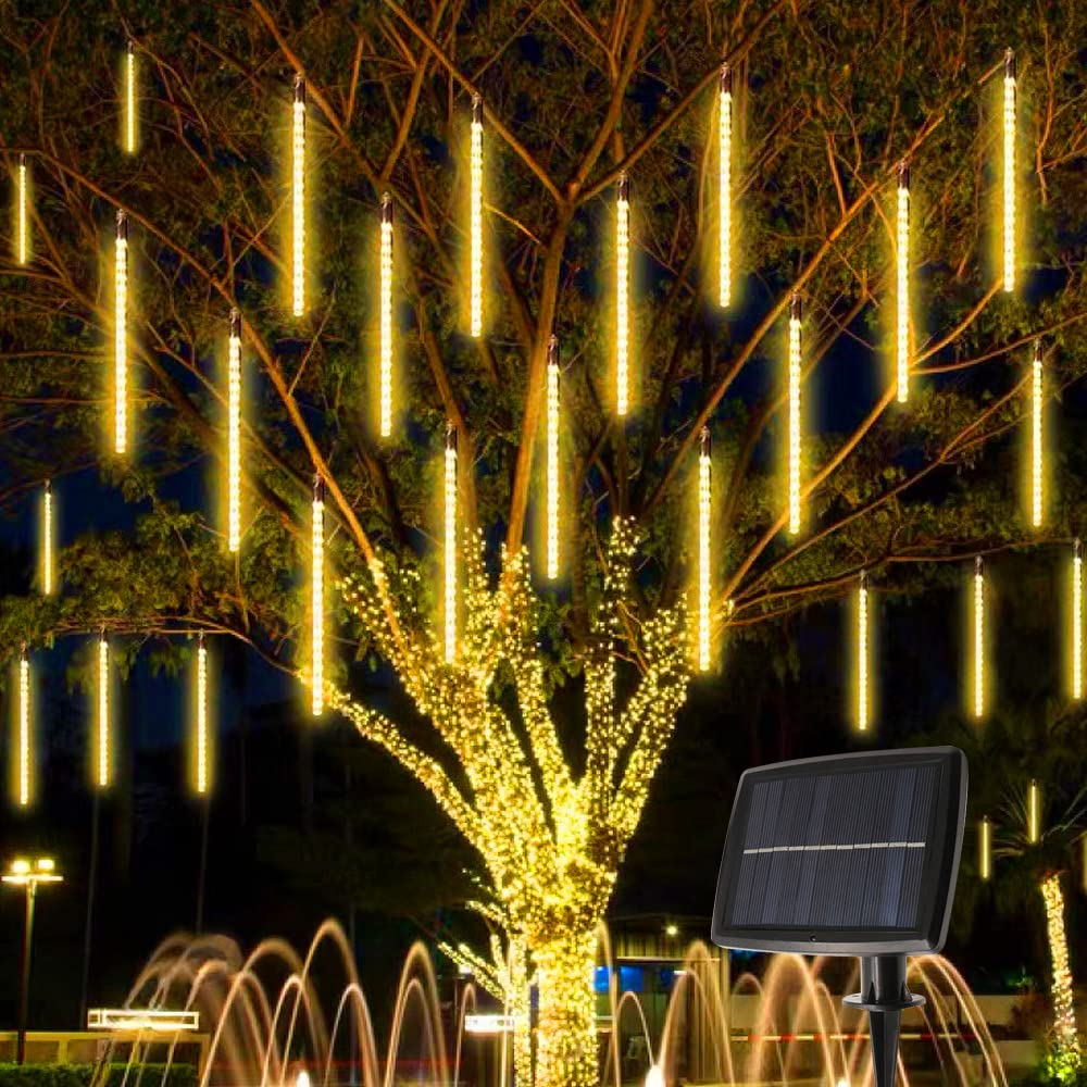 Solarne girlandy świąteczne na zewnątrz, solarne girlandy deszczu meteorów, dekoracje świąteczne, ciepła biel (10 tub - 30 cm - 240 LED)