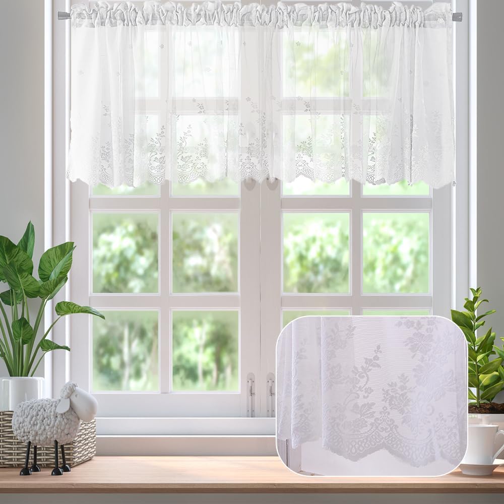 1 sztuka woalu, przezroczysta zasłona żakardowa, zasłona bistro w stylu wiejskim, karnisz nie jest dołączony (szer. 71 cm x wys. 61 cm)