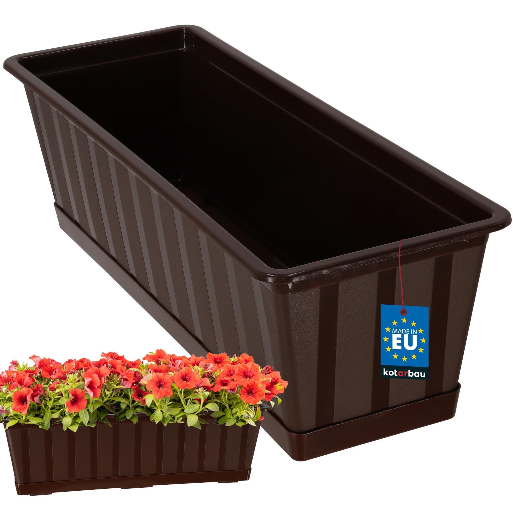 Doniczka - Skrzynka Balkonowa - 50 x 18 x 14 cm - Skrzynia na Balustradę Balkon - Donica z Podstawką - Brąz KOTARBAU