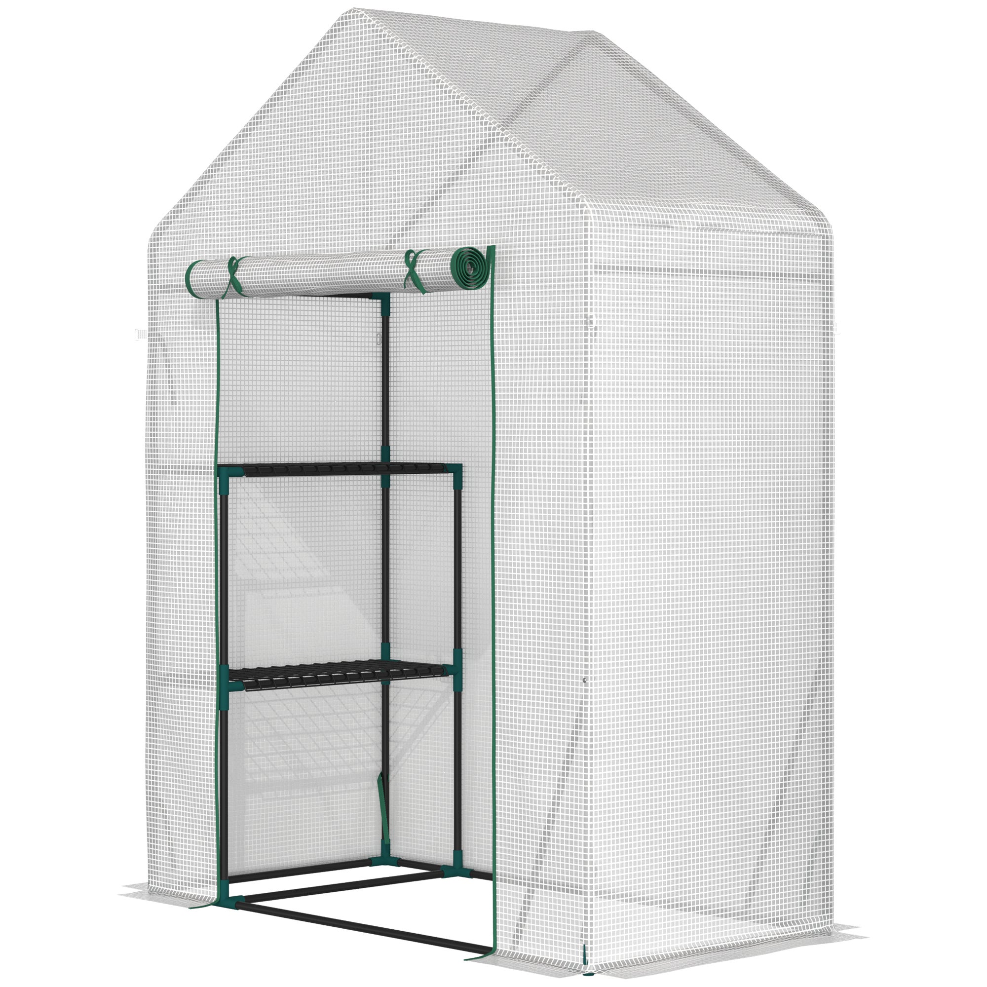 Szklarnia zewnętrzna z 2 półkami, drzwiami rolowanymi, stalową ramą, pokryciem z PE 140 g/m², 143x73x195 cm