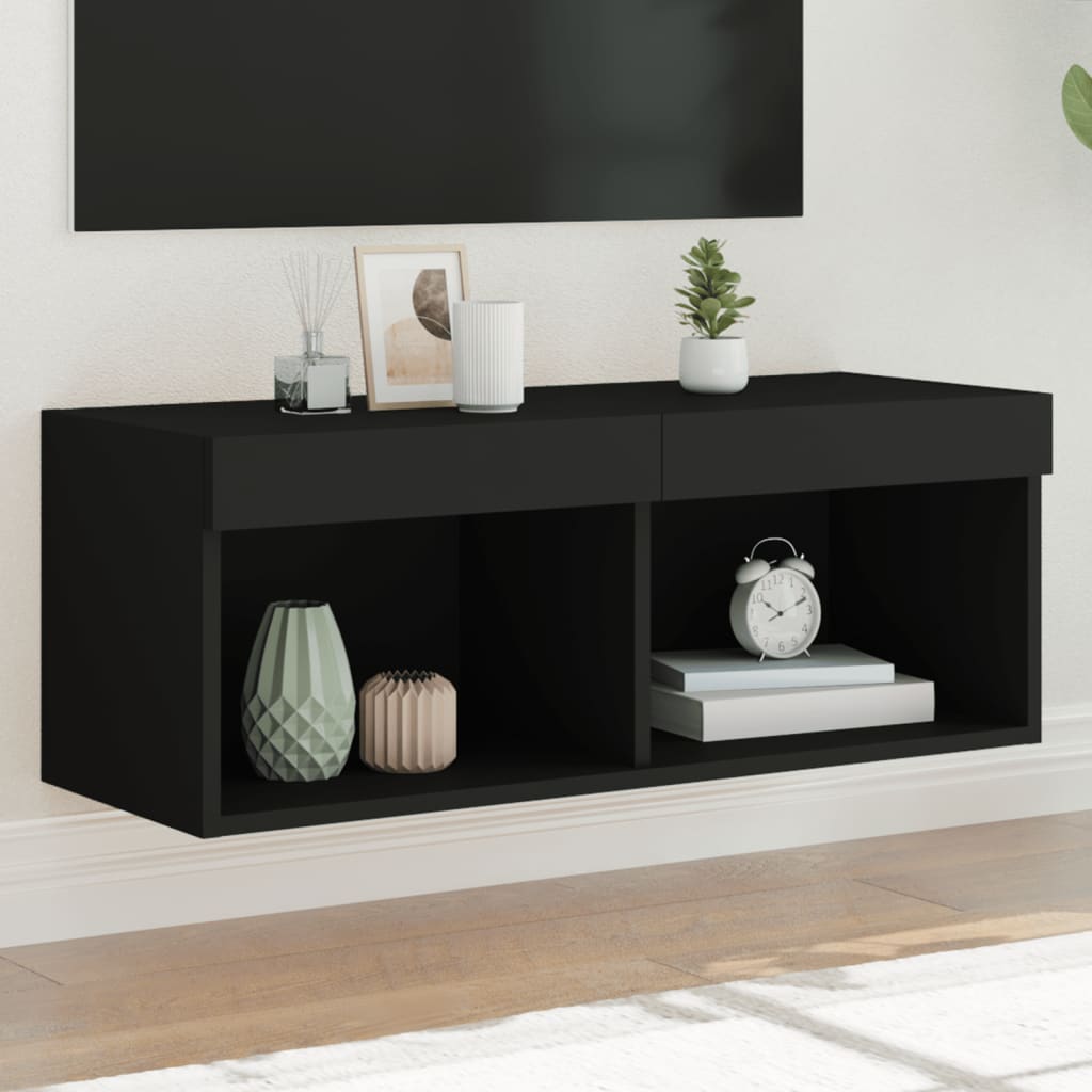 vidaXL Szafka TV z LED, czarna, 80x30x30 cm
