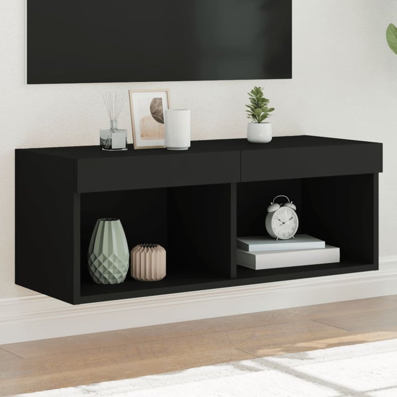 vidaXL Szafka TV z LED, czarna, 80x30x30 cm
