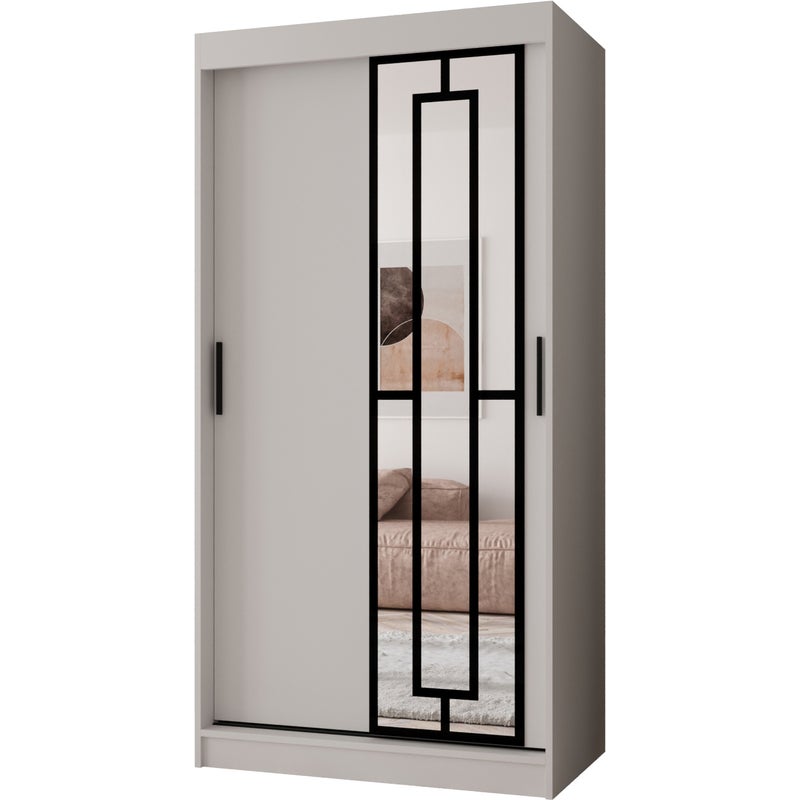 Szafa przesuwna z lustrem MODENA 100 x 62 x 200 biały + u. czarny
