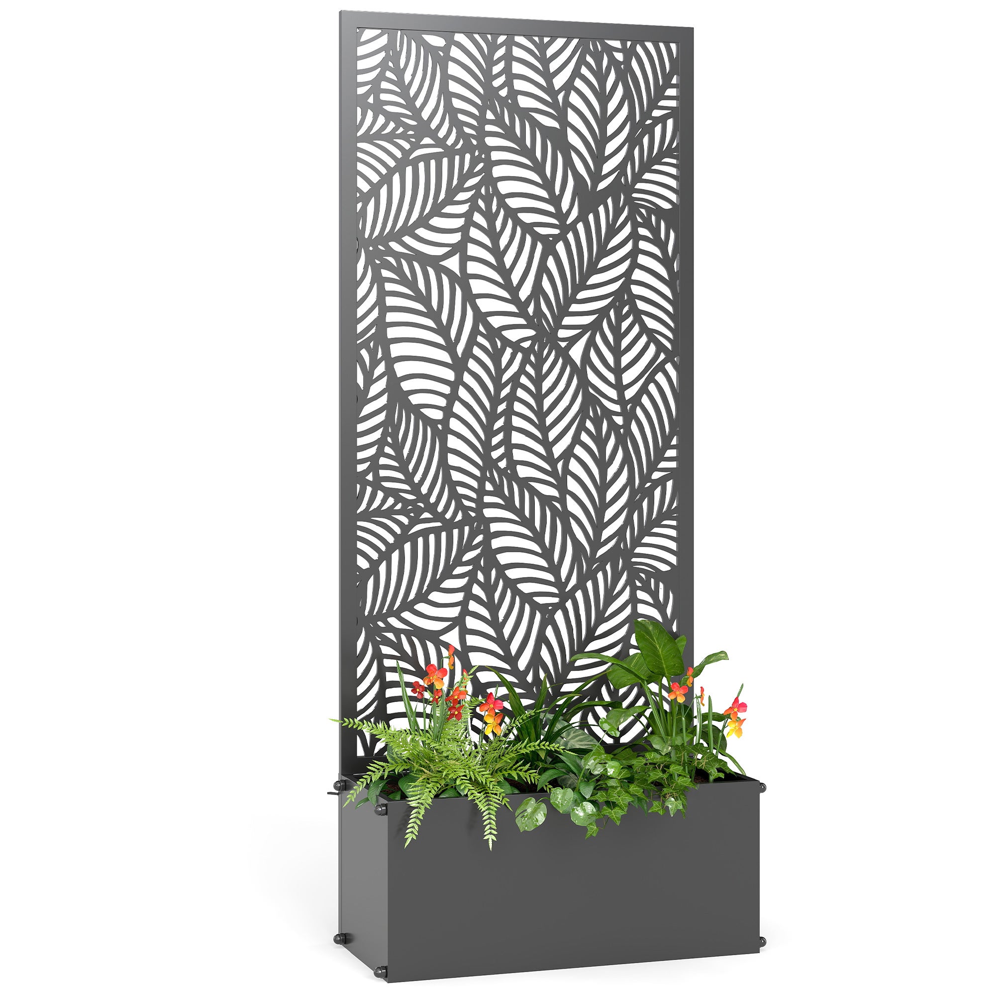 Donica z kratką, skrzynka na kwiaty, z ekranem zapewniającym prywatność, do roślin pnących, metalowa, 45 x 21,5 x 110 cm, czarna
