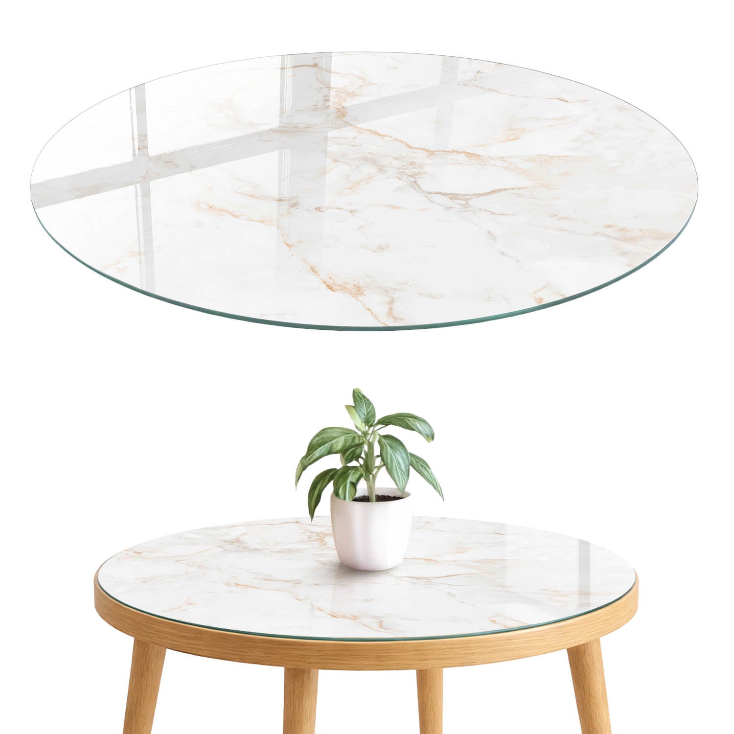 Nakładka szklana 4 mm z nadrukiem - odśwież stół, komodę lub szafkę fi90 cm Marmurowy design