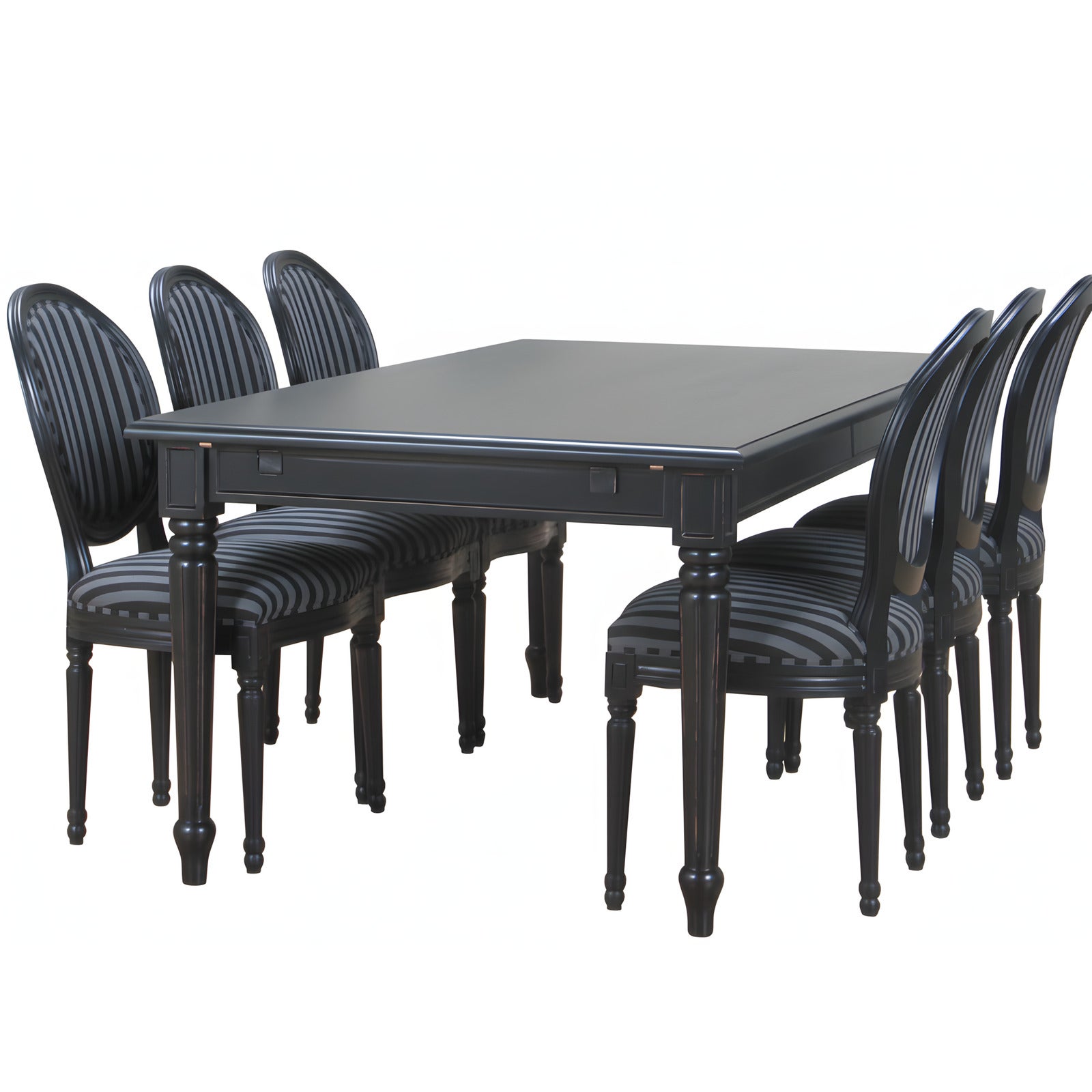 Amaretta zestaw do jadalni100x180/280 w zestawie 2 dodatkowe blaty, czarny z 6 krzesłami Rokoko antyk czarny/czarny