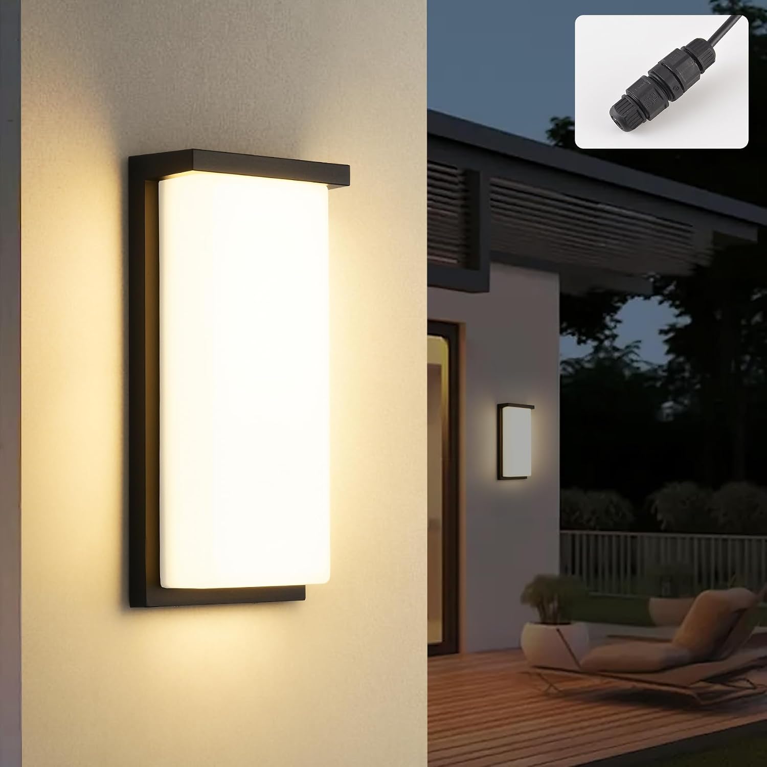 Kinkiet LED 36W, wodoodporny IP65, wykonany z aluminium, dający ciepłe białe światło, odpowiedni na tarasy, do ogrodów, balkonów i innych miejsc.