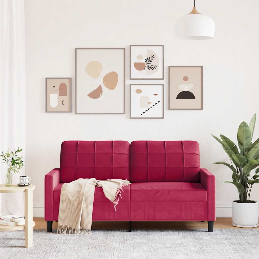 Sofa 2-osobowa, winna czerwień, 140 cm, tapicerowana aksamitem