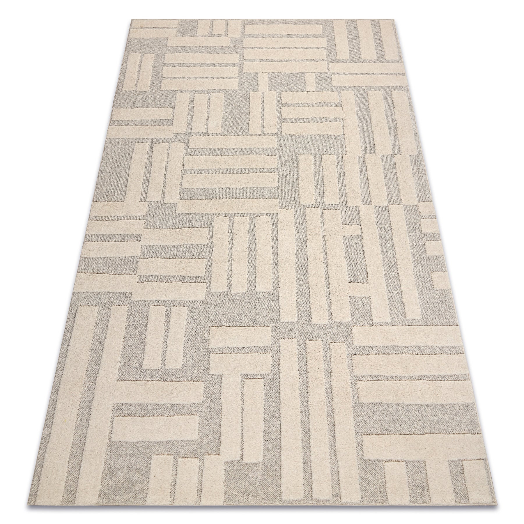 Dywan FLUX 461.95.AE110 wełniany OSTA - Geometryczny, strukturalny, loftowy krem / beż 60x120 cm