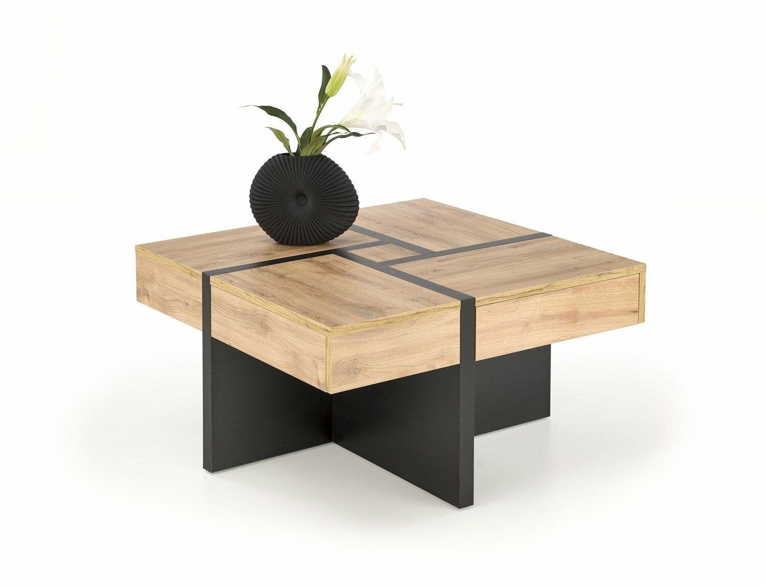 Stolik kawowy kwadratowy Sisel INTESI nowoczesny dąb craft z szufladami 80x80 cm 1 szt.